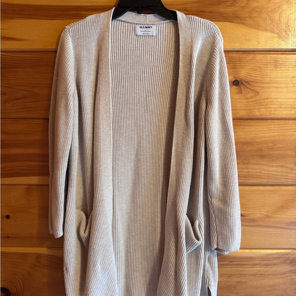 Old Navy Women's Light Cream Ribbed Open Cardigan